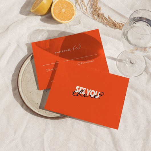 明モダンファンキーるいカラフルレトロ結婚の詳細 出欠カード