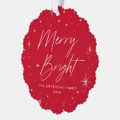 明モダンメリーるい赤の休日の写真 オーナメントカード (左)
