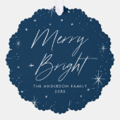 明モダン明メリー海軍の休日の写真 オーナメントカード (正面)