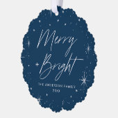 明モダン明メリー海軍の休日の写真 オーナメントカード (左)