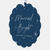 明モダン明結婚した海軍の休日の写真 オーナメントカード (左)