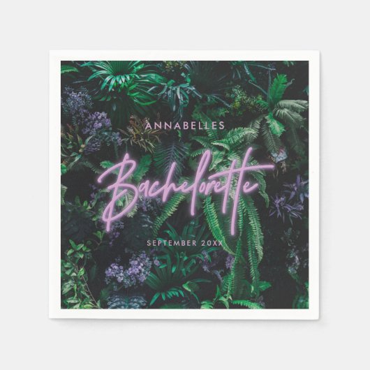 明モダン紫色のガーリーネオンバチェロレッテ スタンダードカクテルナプキン (正面)