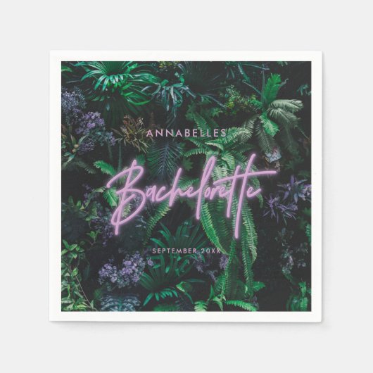 明モダン紫色のガーリーネオンバチェロレッテ スタンダードカクテルナプキン (正面)