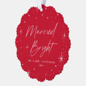 明モダン結婚したるい赤の休日の写真 オーナメントカード (左)