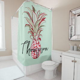 明モノグラムのるい背景かわいいパイナップルブルー シャワーカーテン