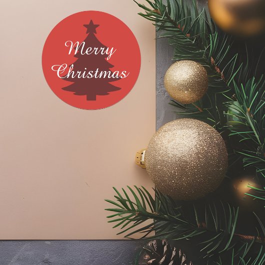 – 明伝統的るい赤 – Merry Christmas Sticker ラウンドシール