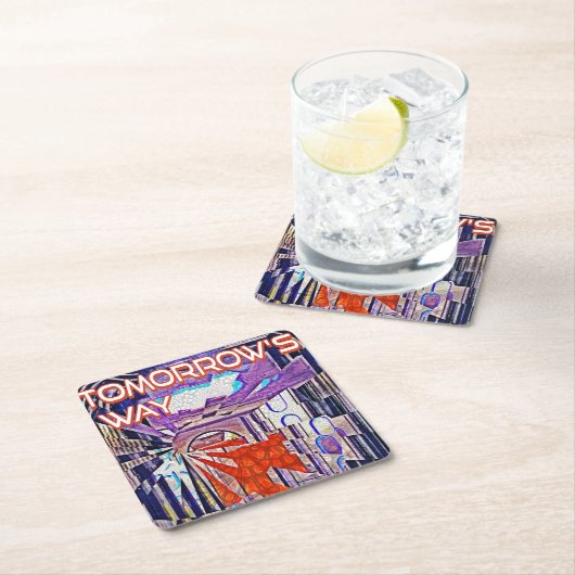 明日の道Tomorrow's TodayレトロFuture Art スクエアペーパーコースター (インサイチュ)