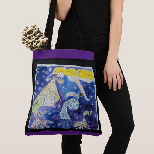 明日は知らないプリントの大きなトートバッグ トートバッグ (クローズアップ)