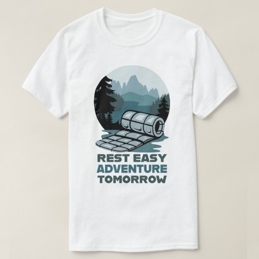 明日への冒険 安らぎのキャンピングデザイン Tシャツ (デザイン正面)