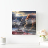 明日まで走の荒霊馬 スクエア壁時計 (ホーム)