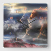 明日まで走の荒霊馬  スクエア壁時計 (正面)