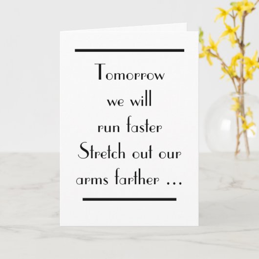 明日素晴らしのギャツビー我々は走Decoの文字を速める カード (黄色い花)