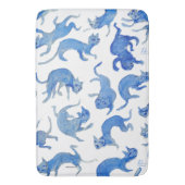 明時代風の青と白の浮遊する猫バスマット バスマット (正面縦)