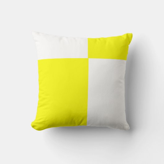 明無地のるい黄色と白の枕 クッション (正面)