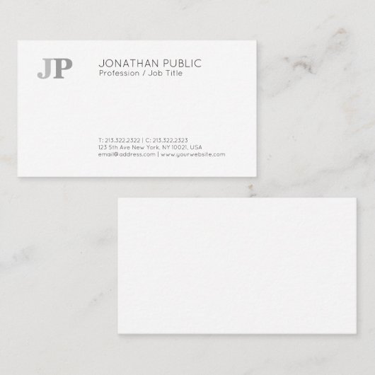 明白でモダンでエレガントなモノグラムの上品の白黒 名刺 (正面/裏面)