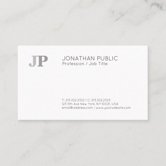 明白でモダンでエレガントなモノグラムの上品の白黒 名刺 (正面)