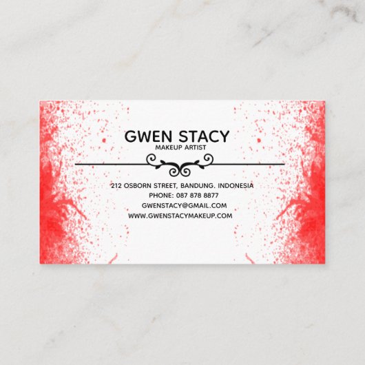 明白で白い名刺のシックで赤いペンキのしぶき 名刺 (裏面)