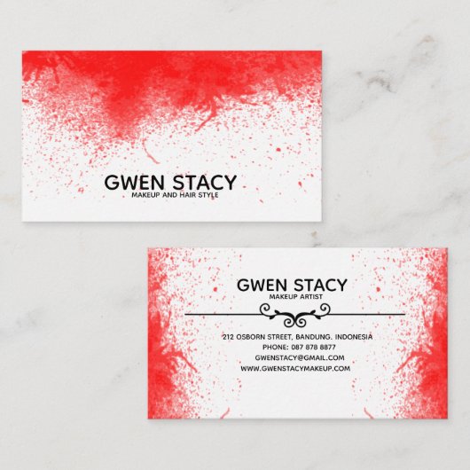 明白で白い名刺のシックで赤いペンキのしぶき 名刺 (正面/裏面)