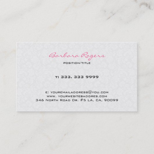 明白で白く及び黒いヴィンテージの花柄のダマスク織 名刺 (裏面)