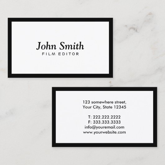 明白で黒いボーダーフィルムの編集者の名刺 名刺 (正面/裏面)