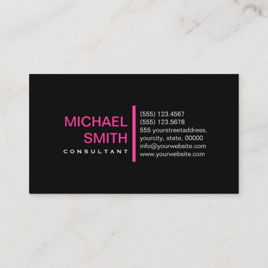 明白で黒くエレガントでモダンなショッキングピンク 名刺 (裏面)