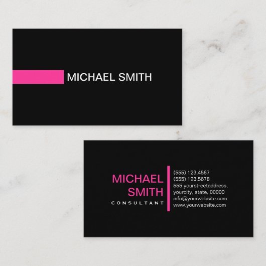 明白で黒くエレガントでモダンなショッキングピンク 名刺 (正面/裏面)