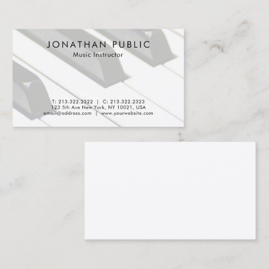 明白なピアノ音楽の先生のプロフェッショナルのシンプル 名刺 (正面/裏面)