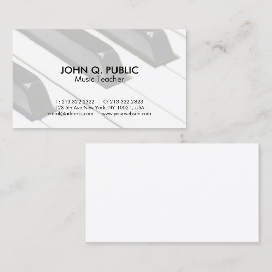 明白なピアノ音楽の先生のプロフェッショナルのシンプル 名刺 (正面/裏面)