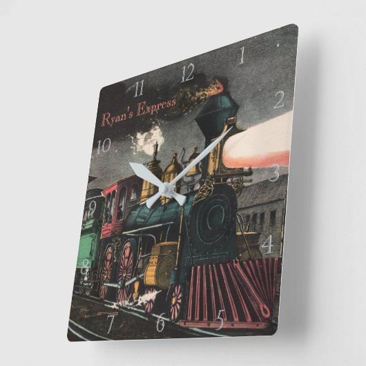 明白なヴィンテージのロコモーティブ夜-カスタムな列車 スクエア壁時計 (傾斜)