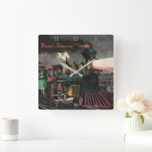 明白なヴィンテージのロコモーティブ夜-カスタムな列車 スクエア壁時計 (ホーム)