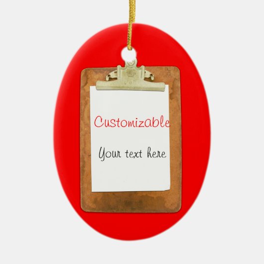 明白な白書が付いているクリップボード セラミックオーナメント (正面)