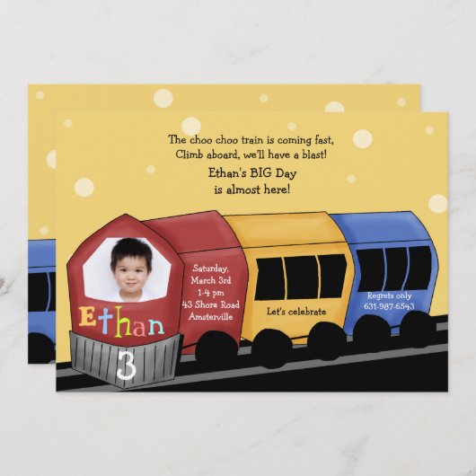 明白なChoo Choo -写真の誕生会Invitati 招待状 (正面/裏面)