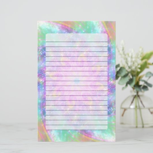 明白熱［赤熱］光を放つるいラカラフルイトスパイラルマンダラアート 便箋 (スタンド正面)