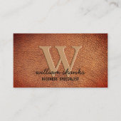 明素朴るい茶色の革モノグラムのブラックスクリプト 名刺 (正面)
