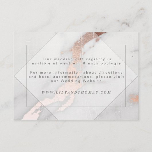 明細カードを結婚する大理石およびばら色の金ゴールド エンクロージャーカード (裏面)