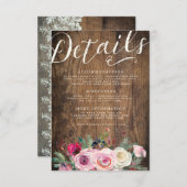 明細カード|の素朴な木製の花のレースの結婚式 エンクロージャーカード (正面/裏面)