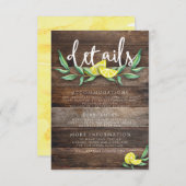 明細カード|素朴な木製レモン結婚式の挿入物 エンクロージャーカード (正面/裏面)