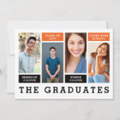 明細モダン兄弟姉妹卒業の発表 招待状 (正面)