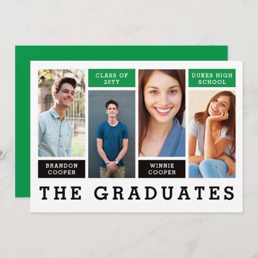 明細モダン兄弟姉妹卒業の発表 招待状 (正面/裏面)