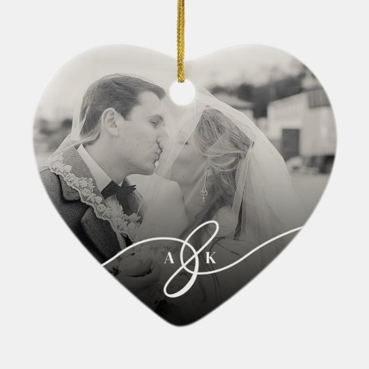 明結婚したるい休日の結婚写真クリスマス セラミックオーナメント (裏面)