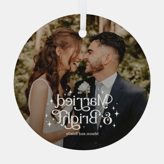 明結婚したるい写パーソナライズされた真オーナメント ガラスオーナメント (裏面)