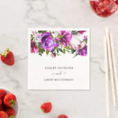 明鮮やかはっきりした紫フローラモダン結婚ズ スタンダードカクテルナプキン (インサイチュ)
