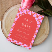 明鮮やかるいピンクと赤の中世紀モダンの結婚もの セーブザデート