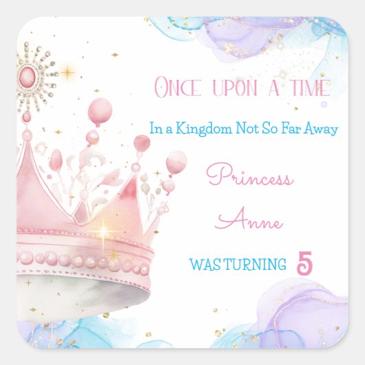 昔々プリンセス誕生日 スクエアシール (正面)