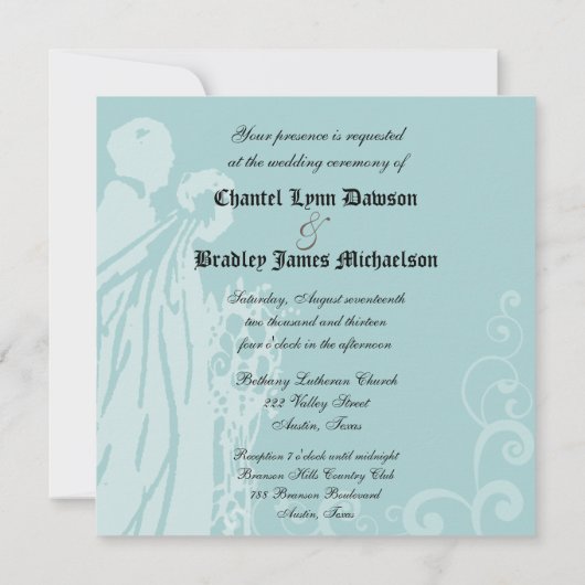 昔々招待を結婚するかわいらしく青い花柄 招待状 (裏面)