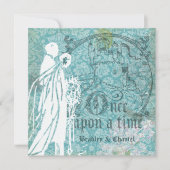 昔々招待を結婚するかわいらしく青い花柄 招待状 (正面)