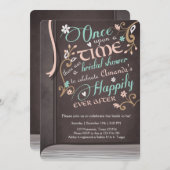 昔々物語の本のブライダルシャワーのピンク 招待状 (正面/裏面)