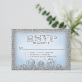 昔々銀製の青RSVP 出欠カード (スタンド正面)