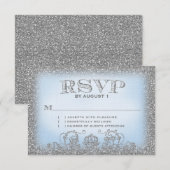 昔々銀製の青RSVP 出欠カード (正面/裏面)