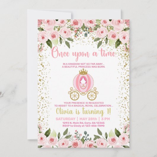 昔あるところにプリンセスの女の子の誕生日招待状 招待状 (正面)